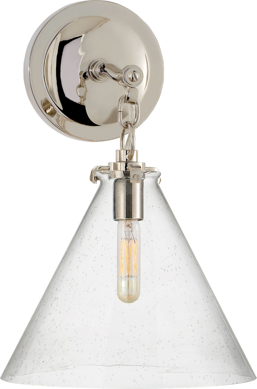 Katie Small Conical Sconce in Polished Nickel with Seeded Glass