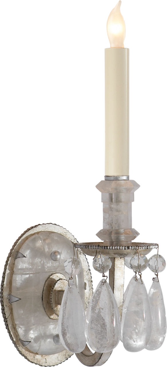 Elizabeth Single Sconce in Burnished Silver Leaf with Quartz
