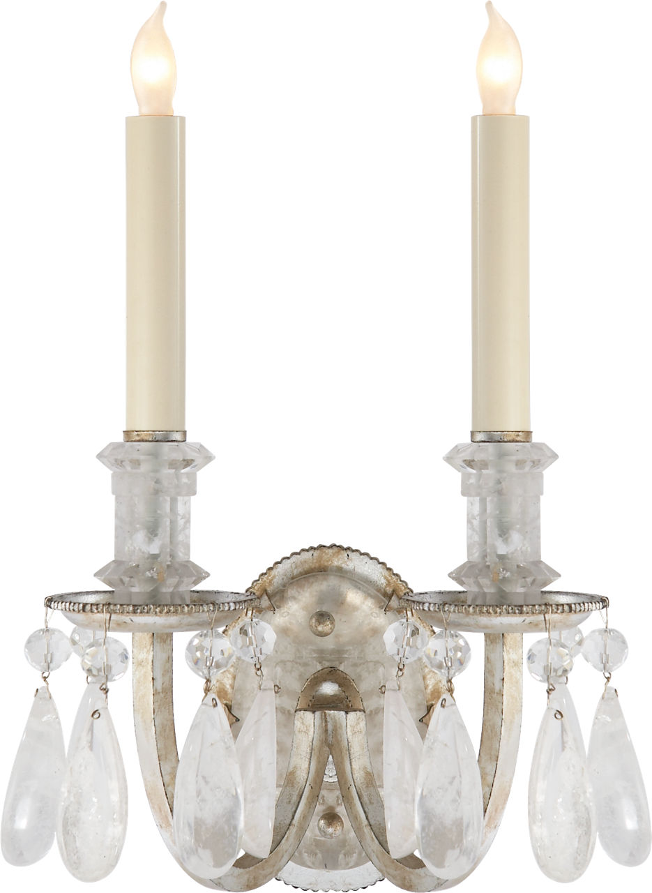 Elizabeth Double Sconce in Burnished Silver Leaf with Quartz
