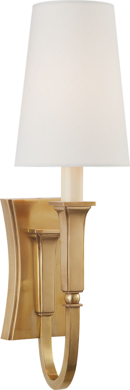 Delphia Small Single Sconce in Hand-Rubbed Antique Brass with Linen Shade