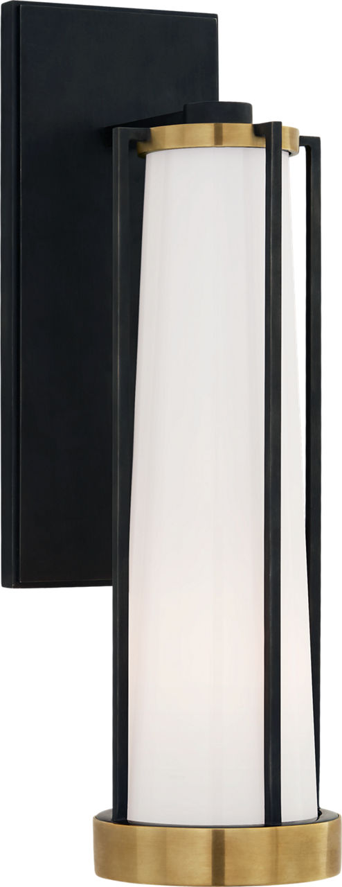 Calix Bracketed Sconce in Bronze and Brass with White Glass