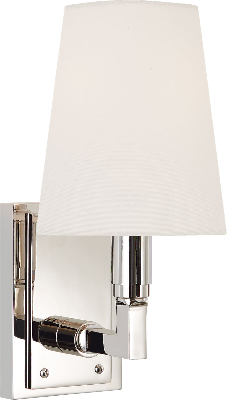 Watson Small Sconce in Polished Nickel with Linen Shade