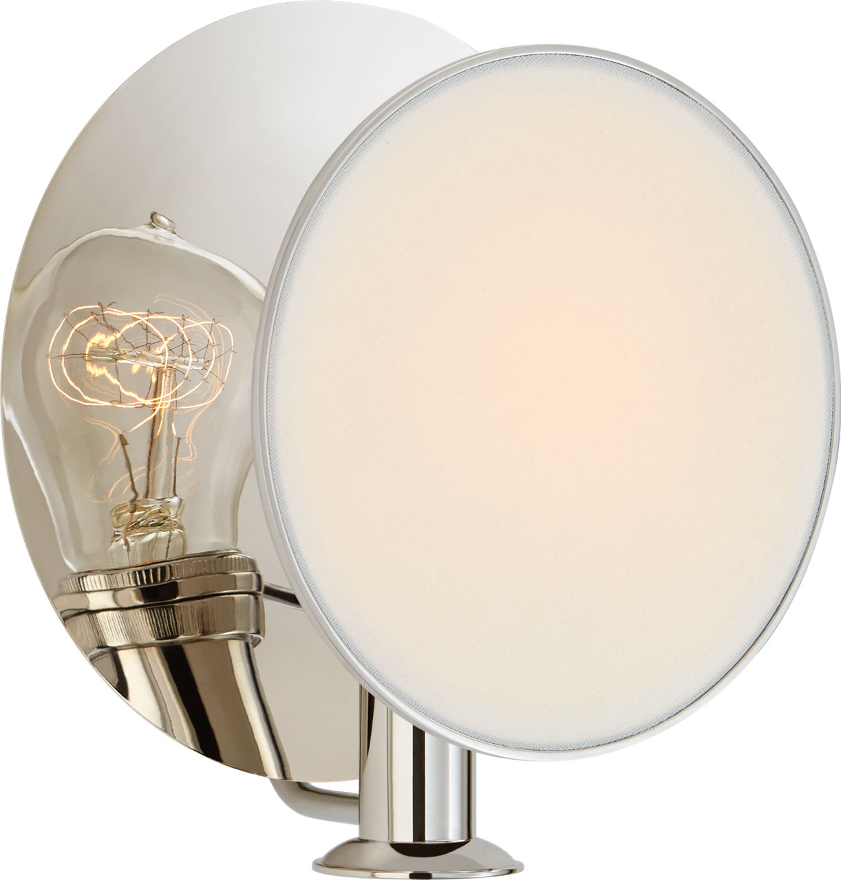 Osiris Single Reflector Sconce in Polished Nickel with Linen Diffuser