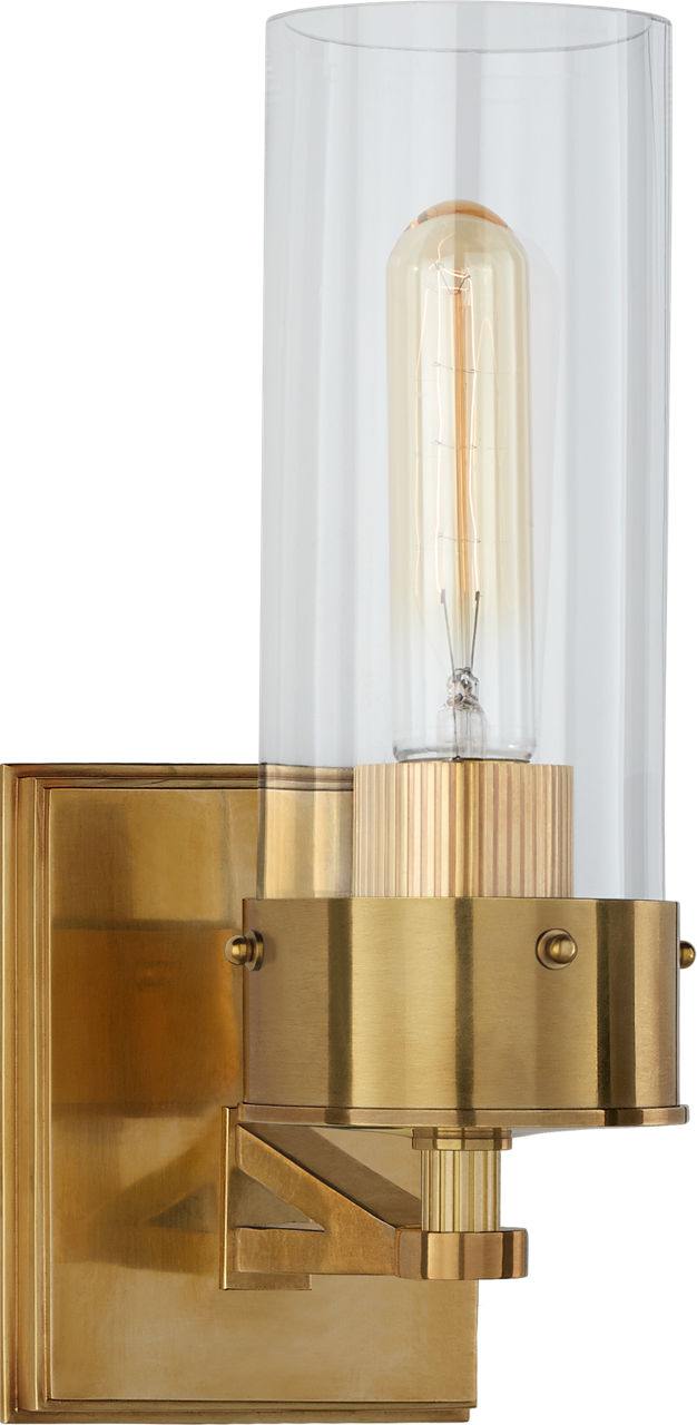 Marais Medium Bath Sconce in Hand-Rubbed Antique Brass with Clear Glass