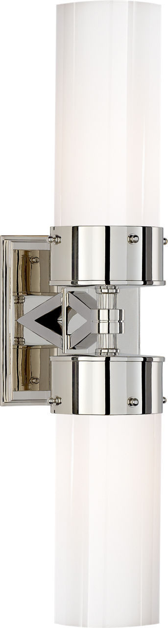 Marais Large Double Bath Sconce in Polished Nickel with White Glass