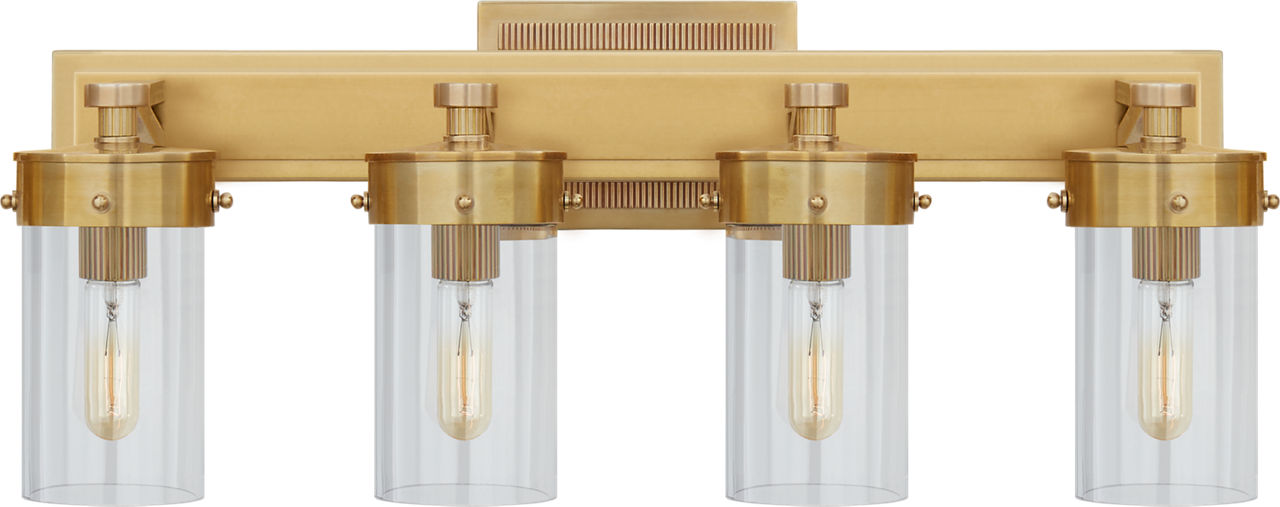 Marais Four-Light Bath Sconce in Hand-Rubbed Antique Brass with Clear Glass