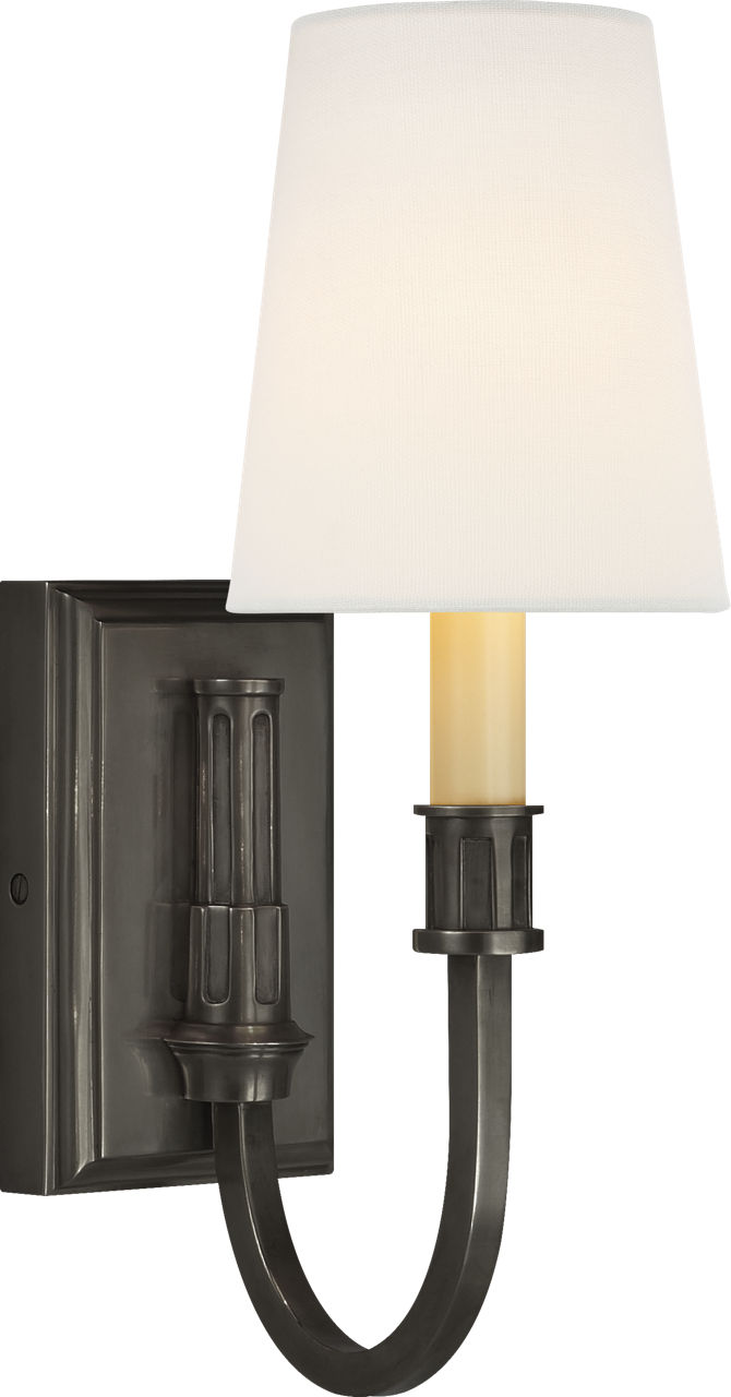 Modern Library Sconce in Bronze with Linen Shade