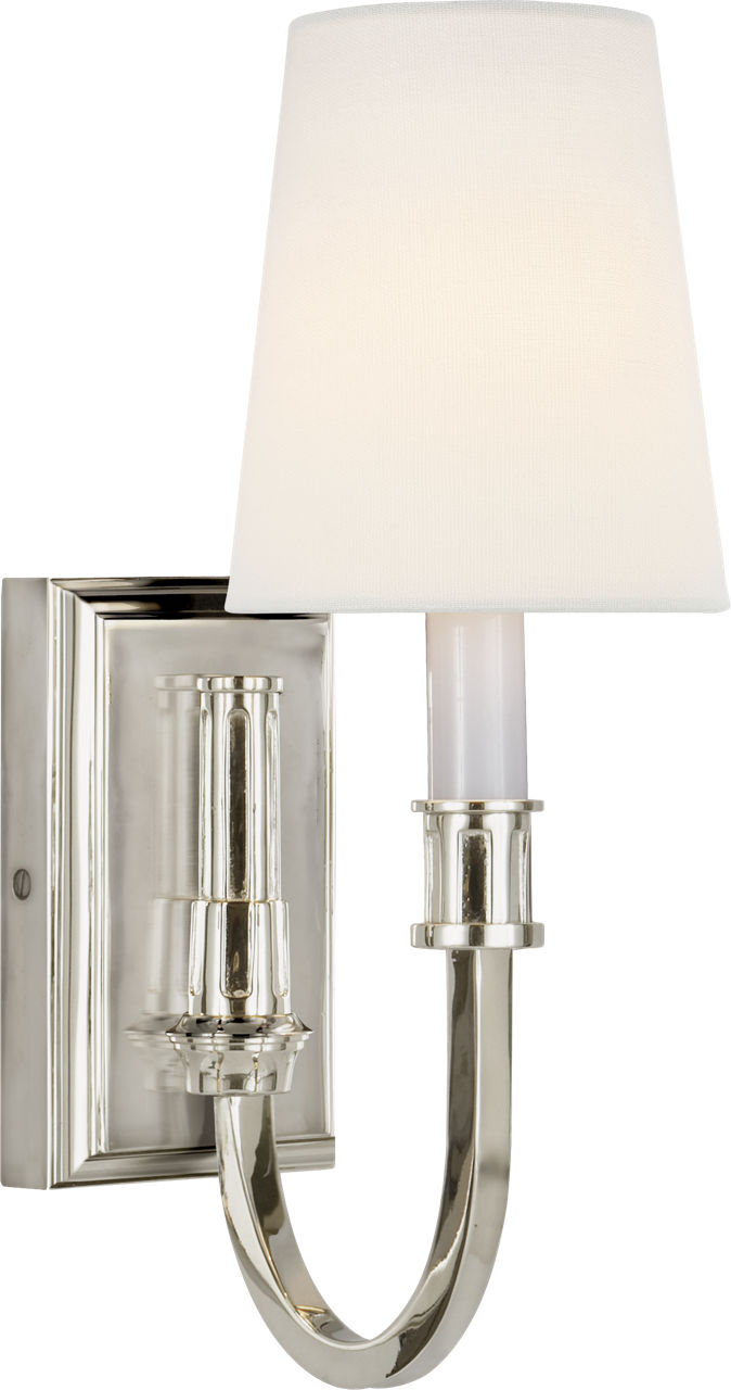 Modern Library Sconce in Polished Nickel with Linen Shade
