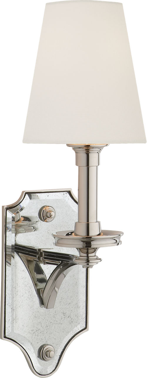 Verona Mirrored Sconce in Polished Nickel with Linen Shade