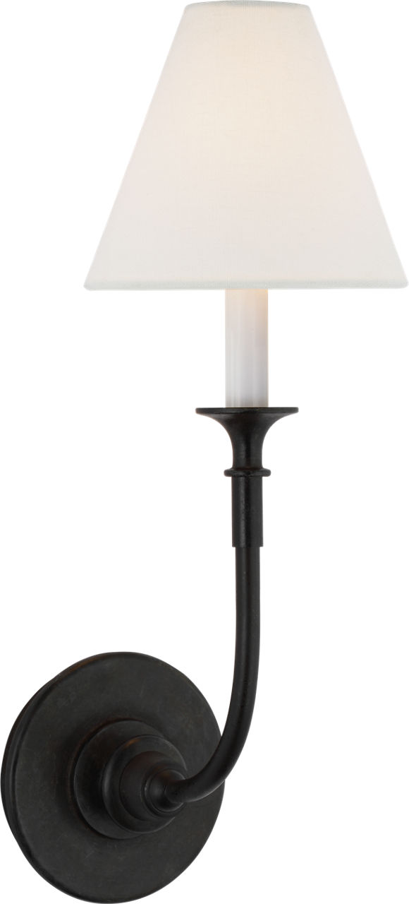 Piaf Single Sconce in Aged Iron with Linen Shade
