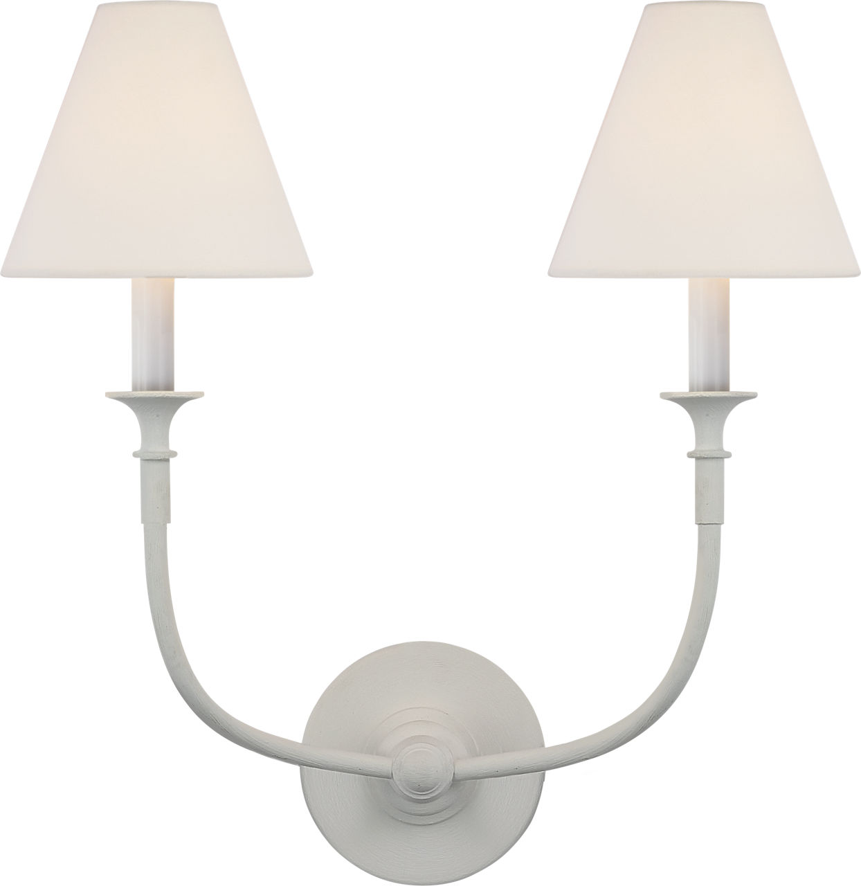 Piaf Double Sconce in Plaster White with Linen Shades