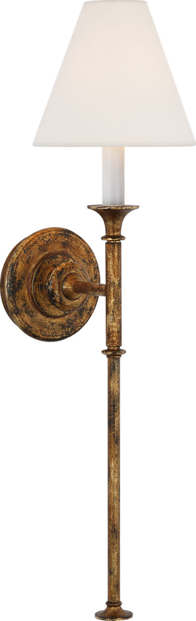 Piaf Large Tail Sconce in Antique Gild with Linen Shade