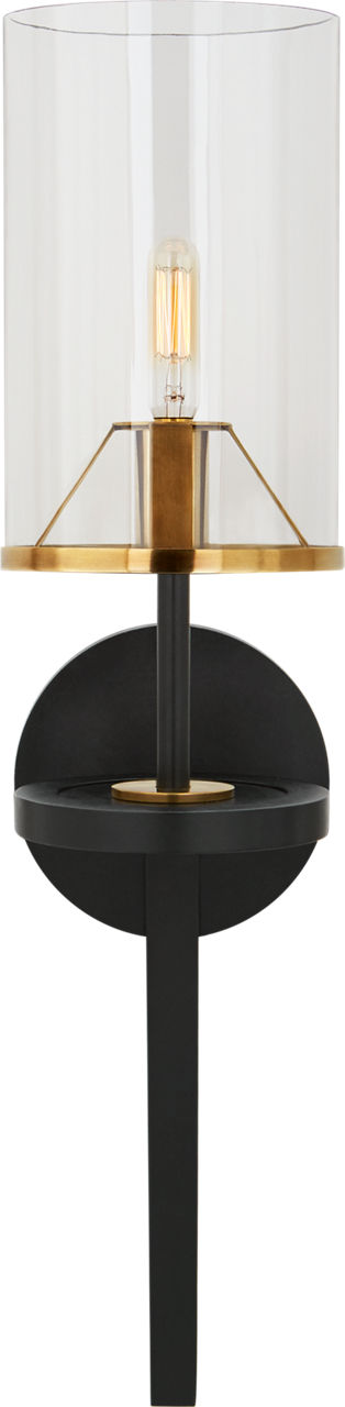 Vivier Single Sconce in Blackened Iron and Hand-Rubbed Antique Brass with Cylinder Clear Glass