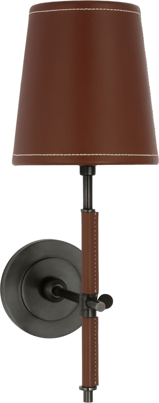 Bryant Wrapped Sconce in Bronze and Saddle Leather with Saddle Leather Shade