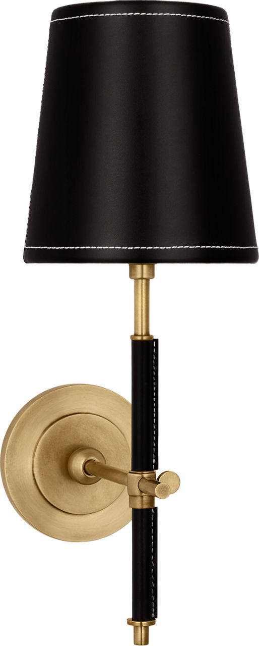 Bryant Wrapped Sconce in Hand-Rubbed Antique Brass and Chocolate Leather with Chocolate Leather Shade
