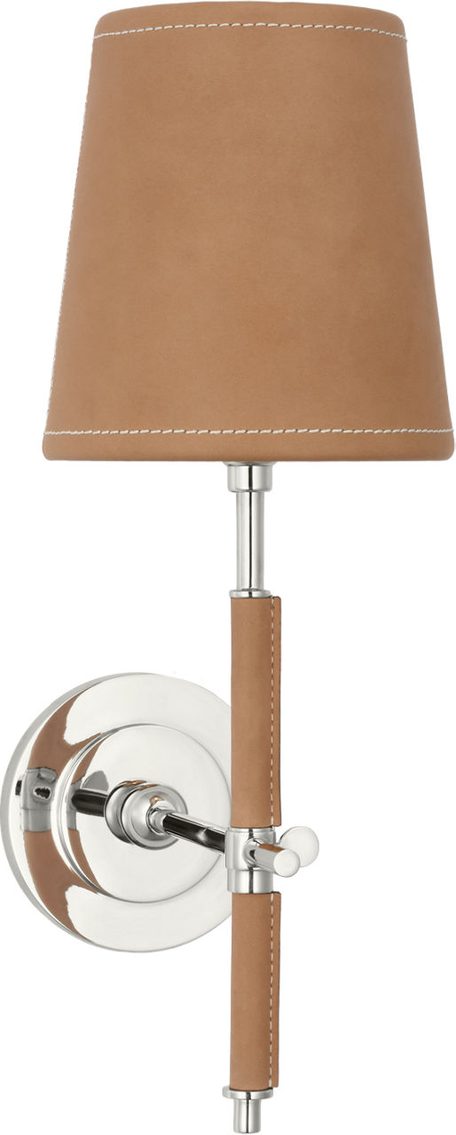 Bryant Wrapped Sconce in Polished Nickel and Natural Leather with Natural Leather Shade