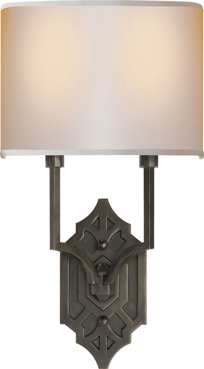 Silhouette Fretwork Sconce in Bronze with Natural Paper Shade