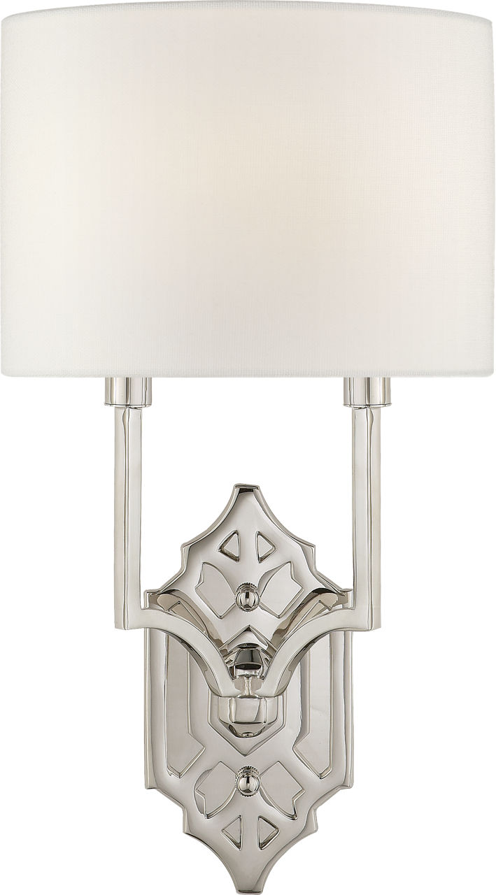 Silhouette Fretwork Sconce in Polished Nickel with Linen Shade