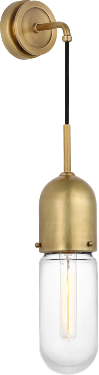 Junio Wall Light in Hand-Rubbed Antique Brass with Clear Glass