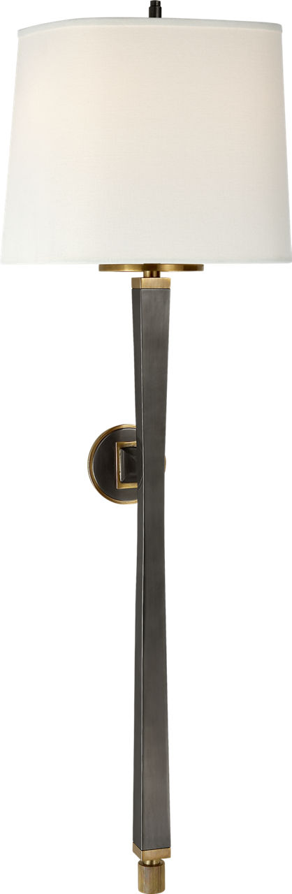 Edie Baluster Sconce in Bronze and Hand-Rubbed Antique Brass with Linen Shade