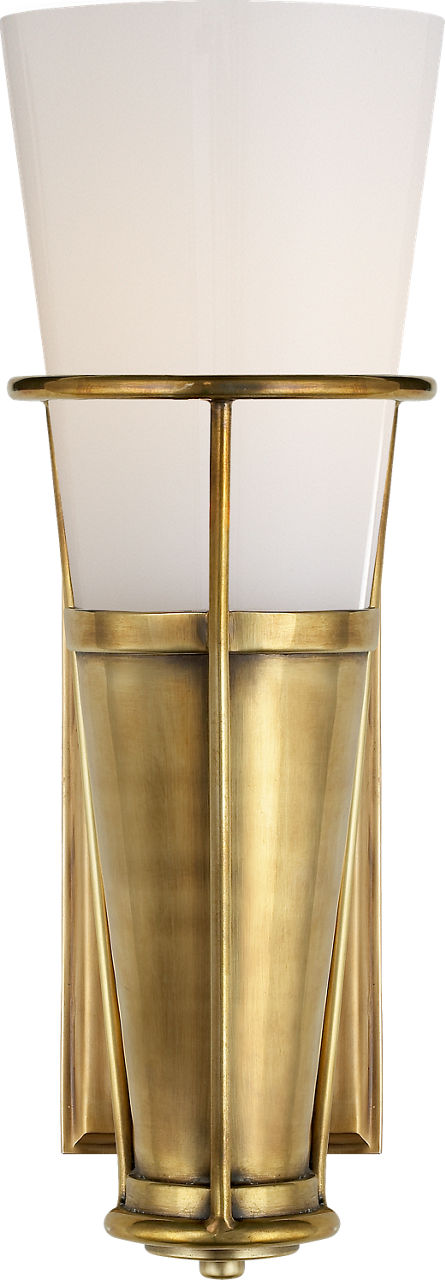 Robinson Single Sconce in Hand-Rubbed Antique Brass with White Glass