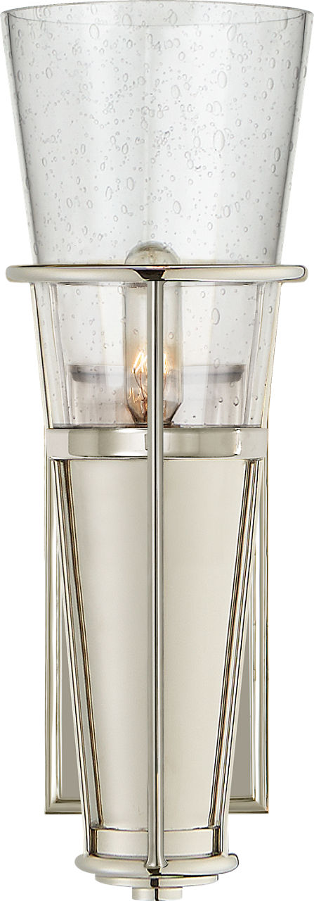 Robinson Single Sconce in Polished Nickel with Seeded Glass