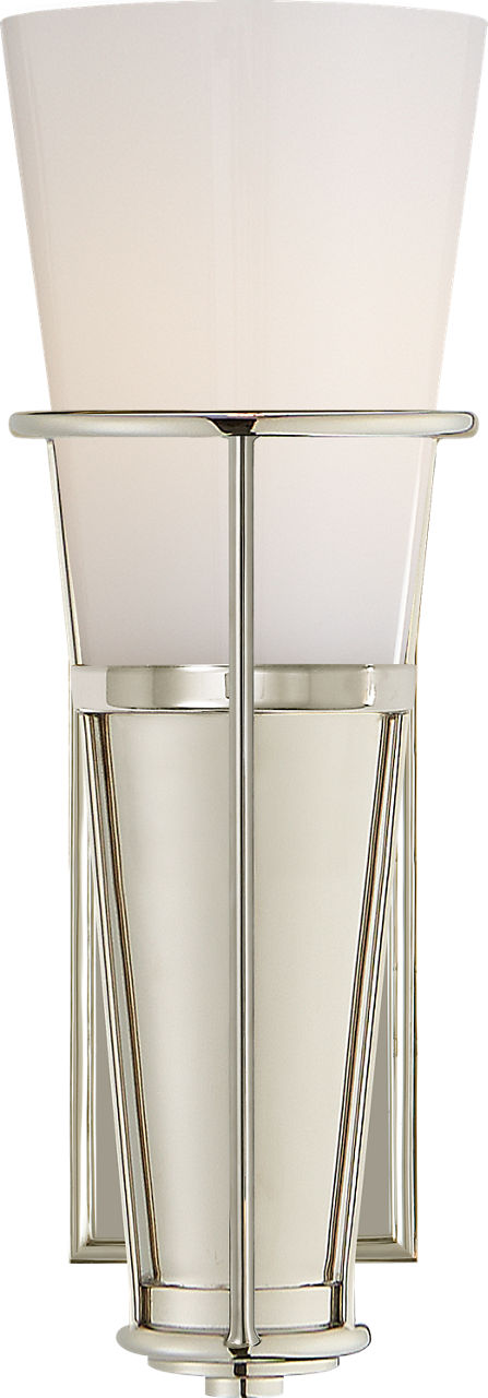 Robinson Single Sconce in Polished Nickel with White Glass