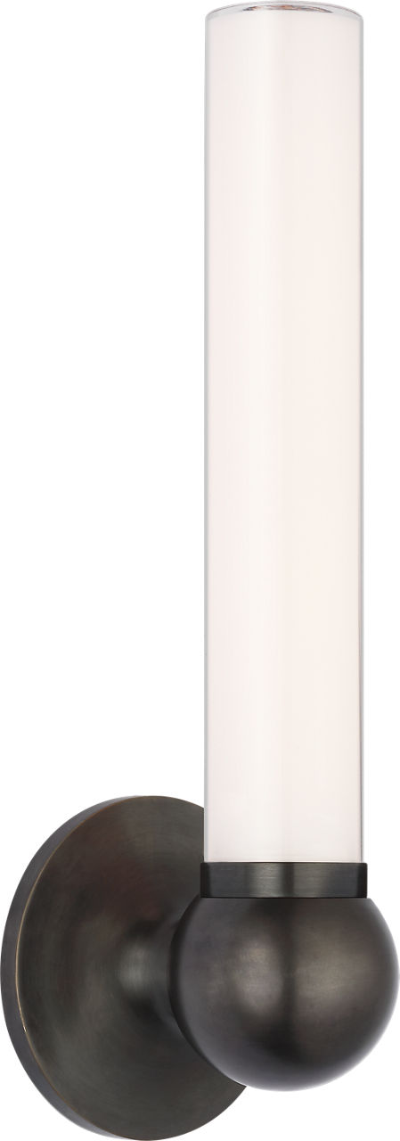 Jeffery Tall Bath Sconce in Bronze with White Glass