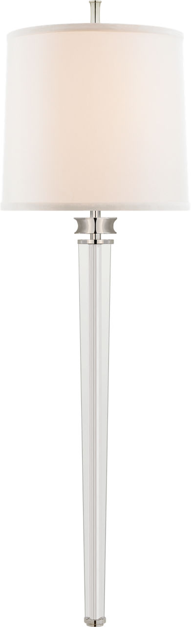 Lyra Large Tail Sconce in Polished Nickel and Crystal with Linen Shade