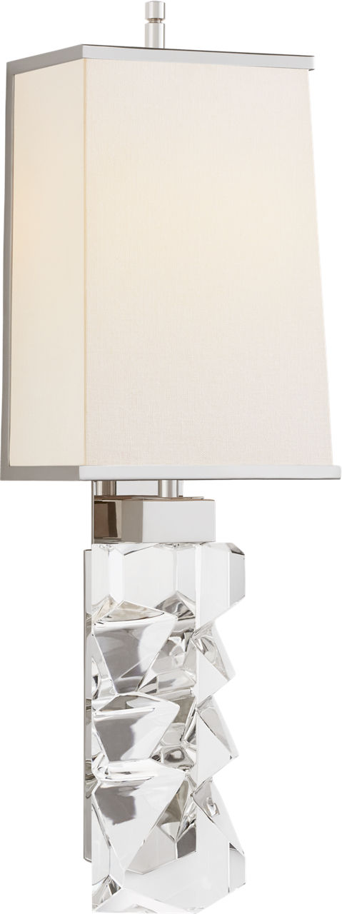 Argentino Large Sconce in Crystal and Polished Nickel with Linen Shade with Nickel Trimmed Shade
