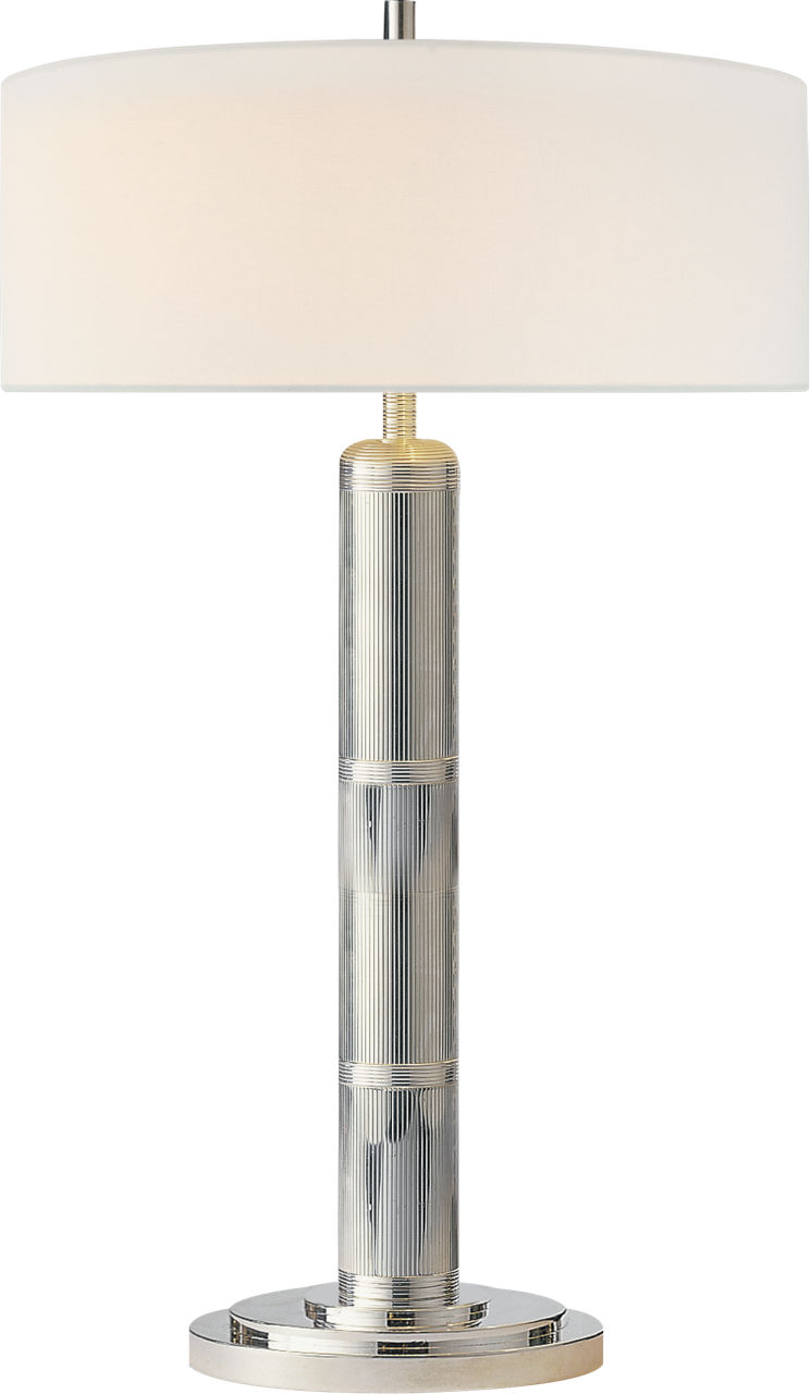 Longacre Tall Table Lamp in Polished Nickel with Linen Shade