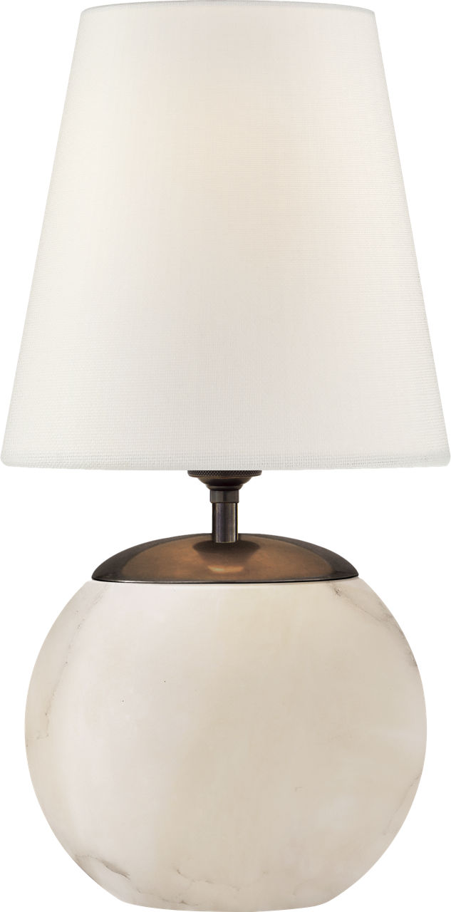 Terri Round Accent Lamp in Alabaster with Linen Shade