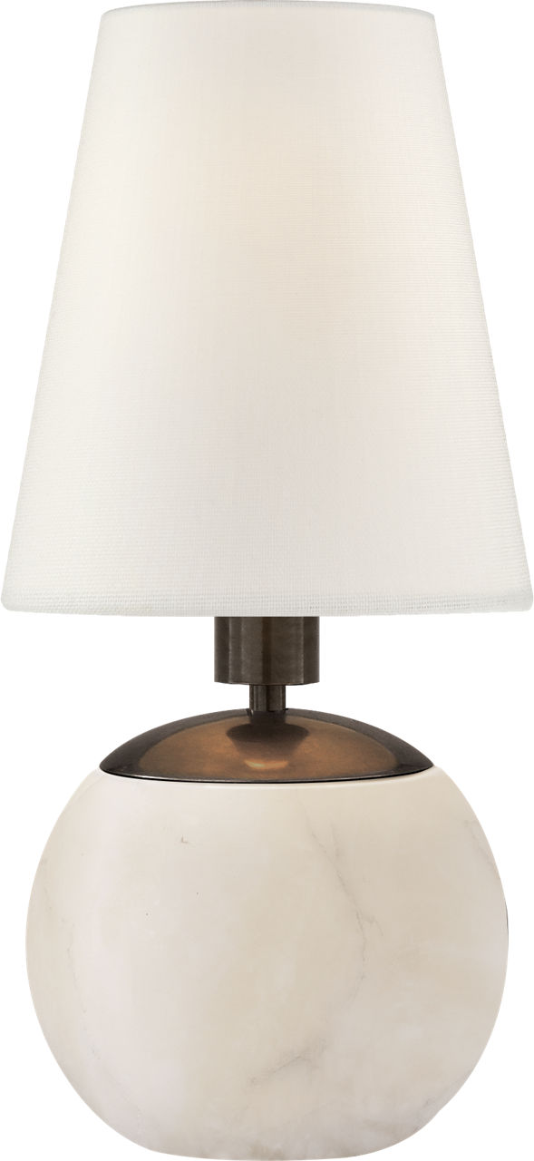 Tiny Terri Round Accent Lamp in Alabaster with Linen Shade