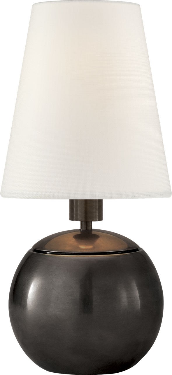 Tiny Terri Round Accent Lamp in Bronze with Linen Shade