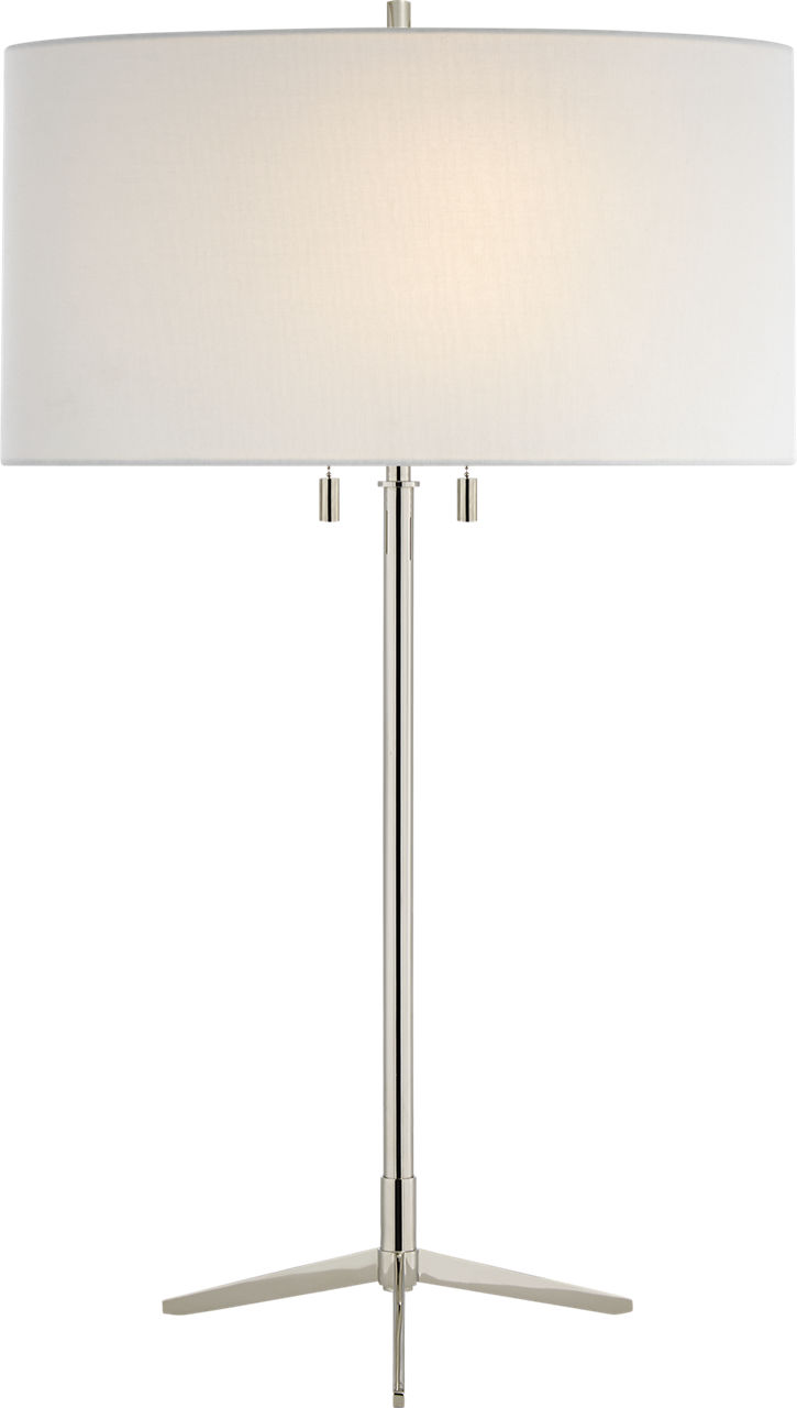 Caron Table Lamp in Polished Nickel with Linen Shade