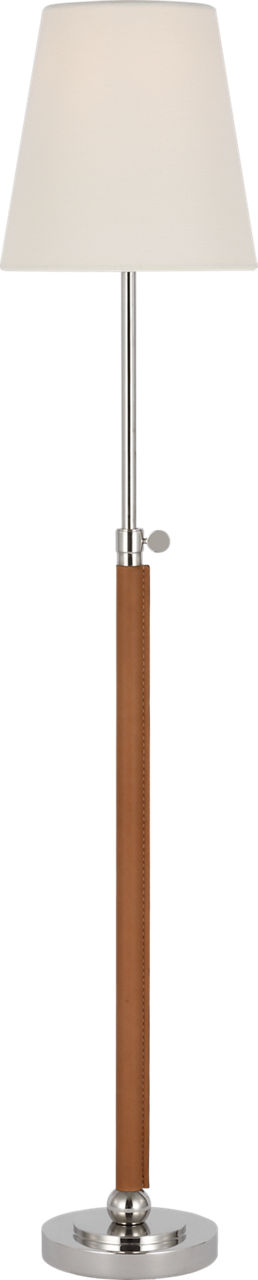 Bryant Wrapped Table Lamp in Polished Nickel and Natural Leather with Linen Shade