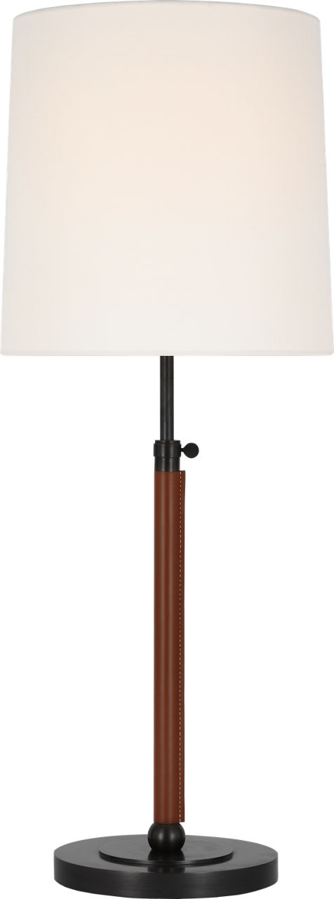 Bryant Large Wrapped Table Lamp in Bronze and Saddle Leather with Linen Shade