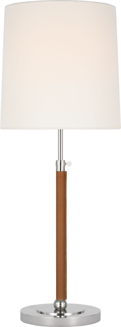 Bryant Large Wrapped Table Lamp in Polished Nickel and Natural Leather with Linen Shade