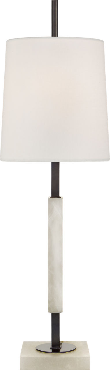 Lexington Medium Table Lamp in Bronze and Alabaster with Linen Shade