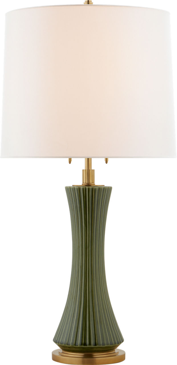 Elena Large Table Lamp in Emerald Green with Linen Shade