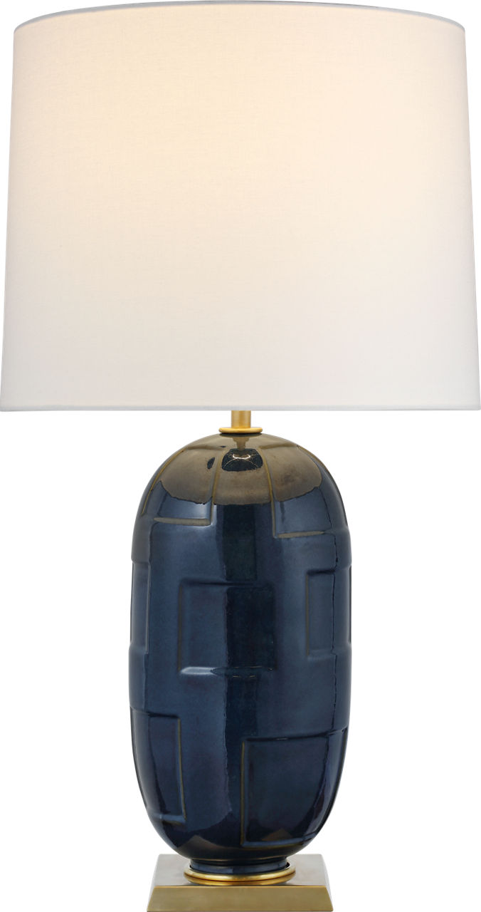 Incasso Large Table Lamp in Mixed Blue Brown with Linen Shade