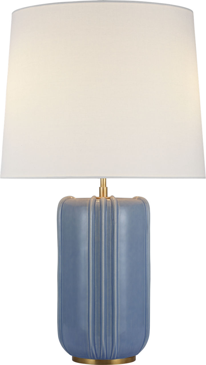 Minx Large Table Lamp in Polar Blue Crackle with Linen Shade