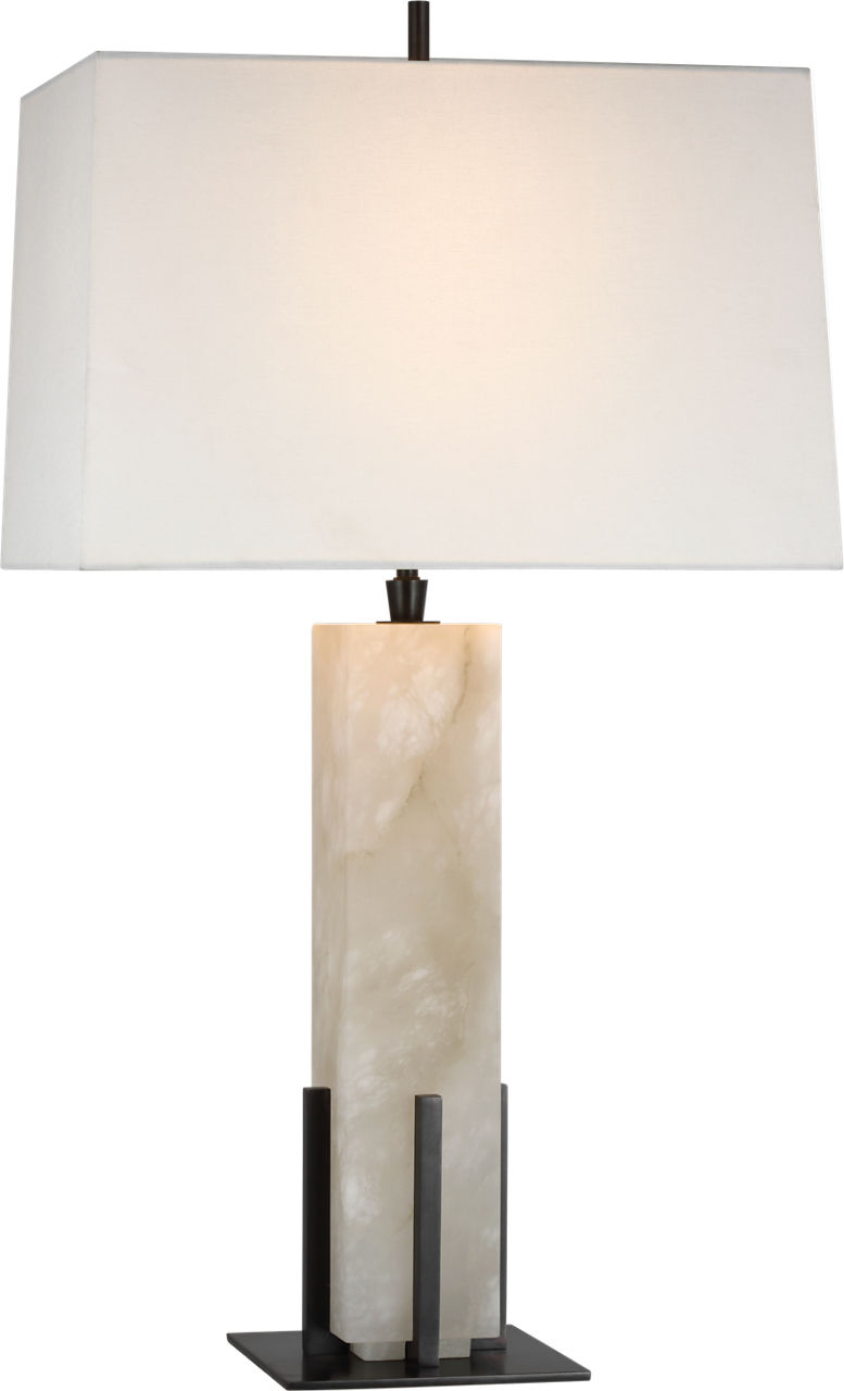 Gironde Large Table Lamp in Alabaster and Bronze with Linen Shade