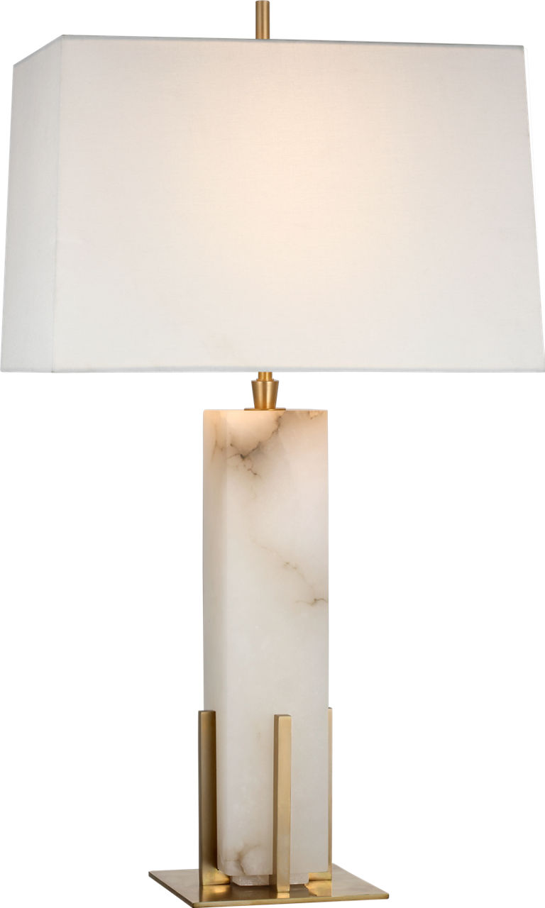 Gironde Large Table Lamp in Alabaster and Hand-Rubbed Antique Brass with Linen Shade