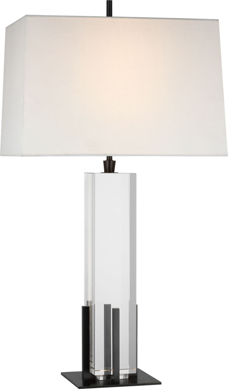 Gironde Large Table Lamp in Crystal and Bronze with Linen Shade