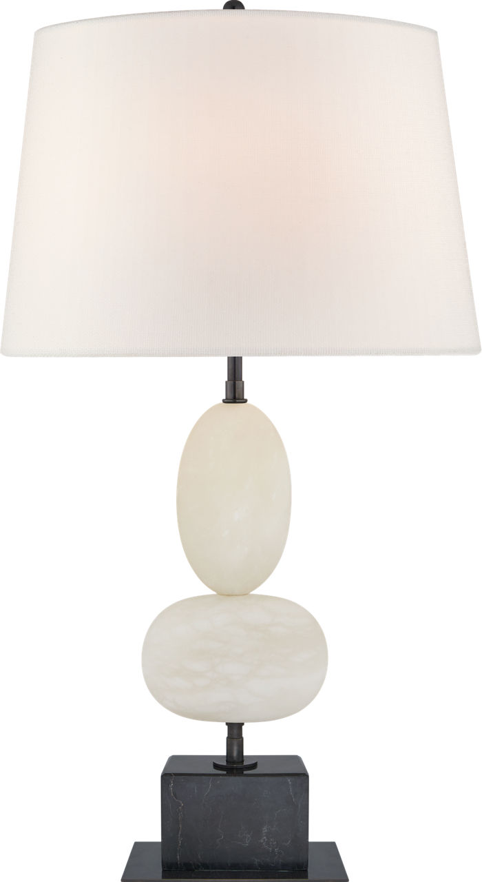 Dani Medium Table Lamp in Alabaster and Black Marble with Linen Shades