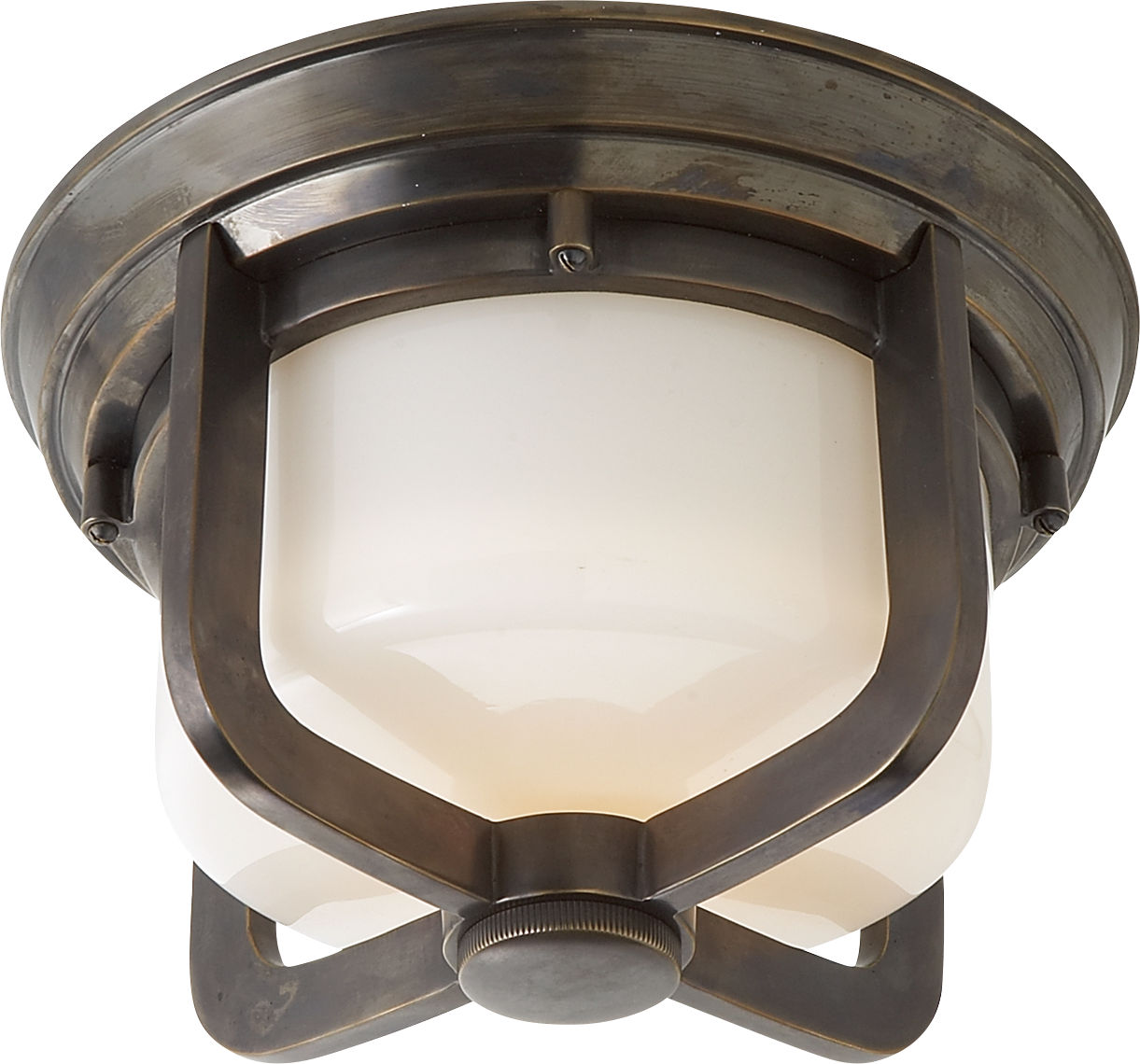 Milton Short Flush Mount in Bronze with White Glass