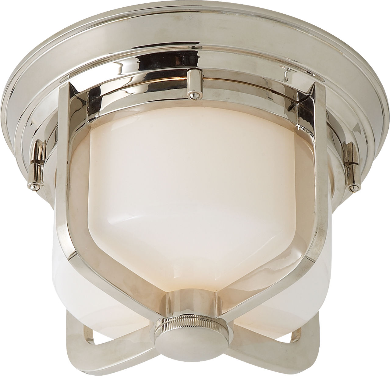 Milton Short Flush Mount in Polished Nickel with White Glass