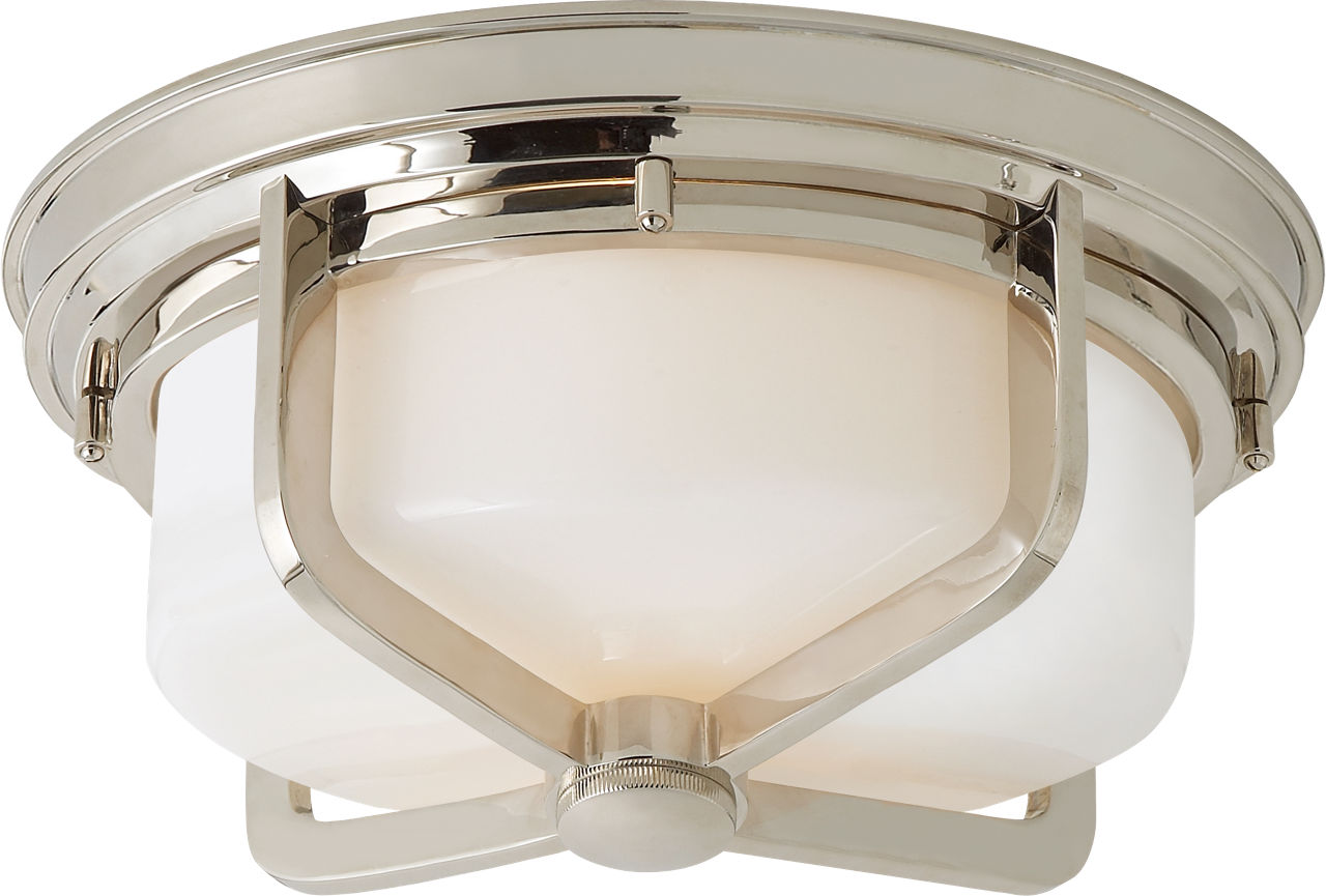 Milton Large Flush Mount in Polished Nickel with White Glass