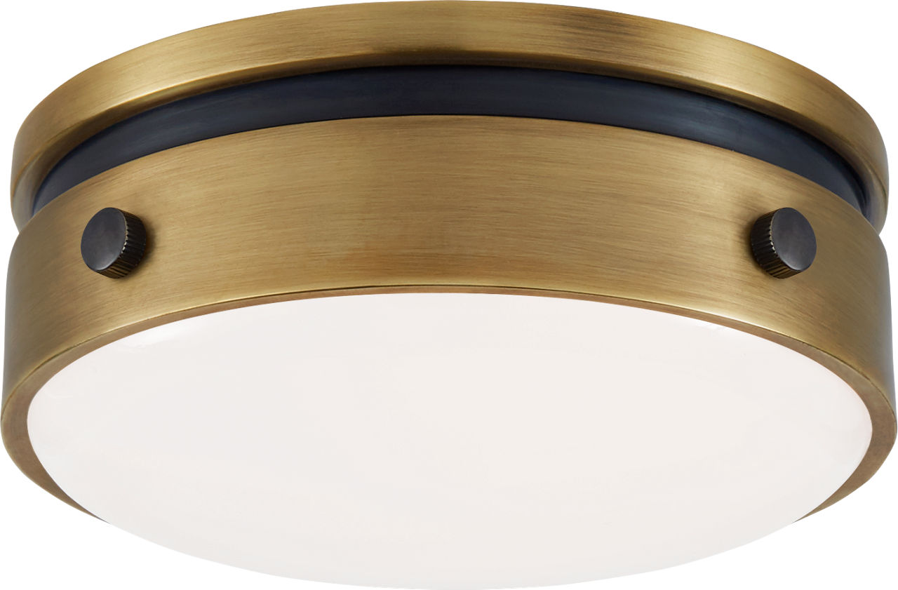 Hicks 5.5" Solitaire Flush Mount in Bronze and Hand-Rubbed Antique Brass with White Glass